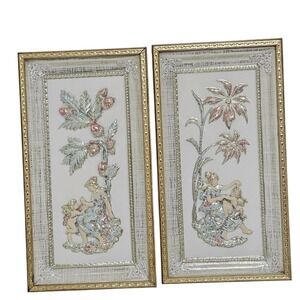 Four Seasons Impressed Artwork Summer and Winter Rose Cherub Metalcraft Vintage